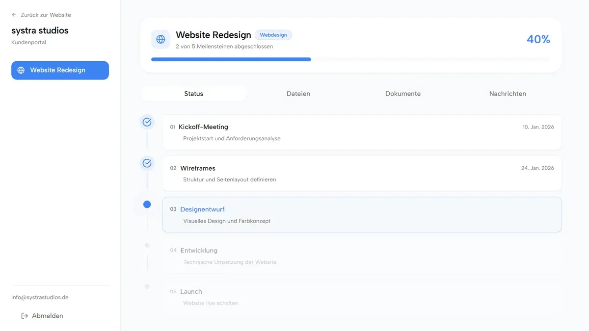 Digitales Kundenportal für Projektkommunikation – Systra Studios