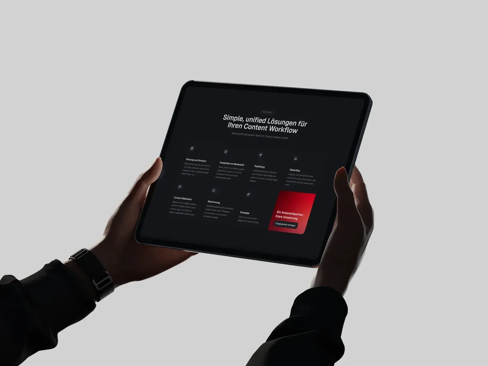 Alpha Experience Media iPad Mockup Dark